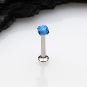 Detail View 1 of Fire Opal Prong Set Top Threadless Push-In Steel Labret-Blue Opal